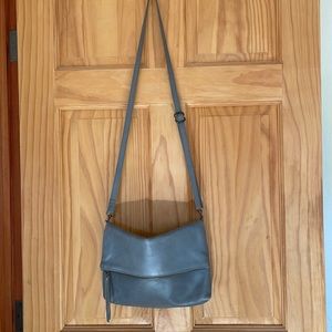 Able fashion gray leather fold over clutch/crossbody handbag